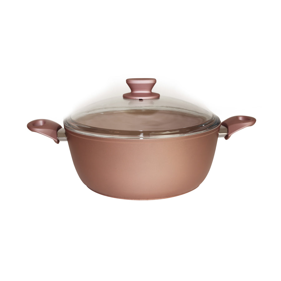Deep Pot with Glass Lid, 24 cm, Rose Gold
