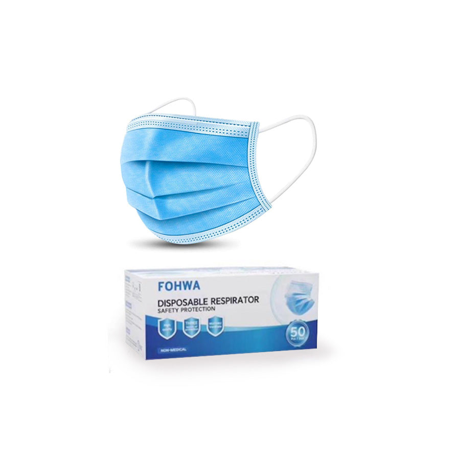 3 ply Disposable Respirator Face Masks, Box of 50pcs