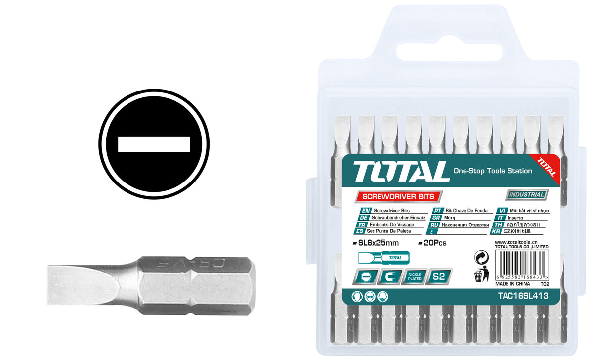 TOTAL Single End Screwdriver Bit Set - 20Pcs