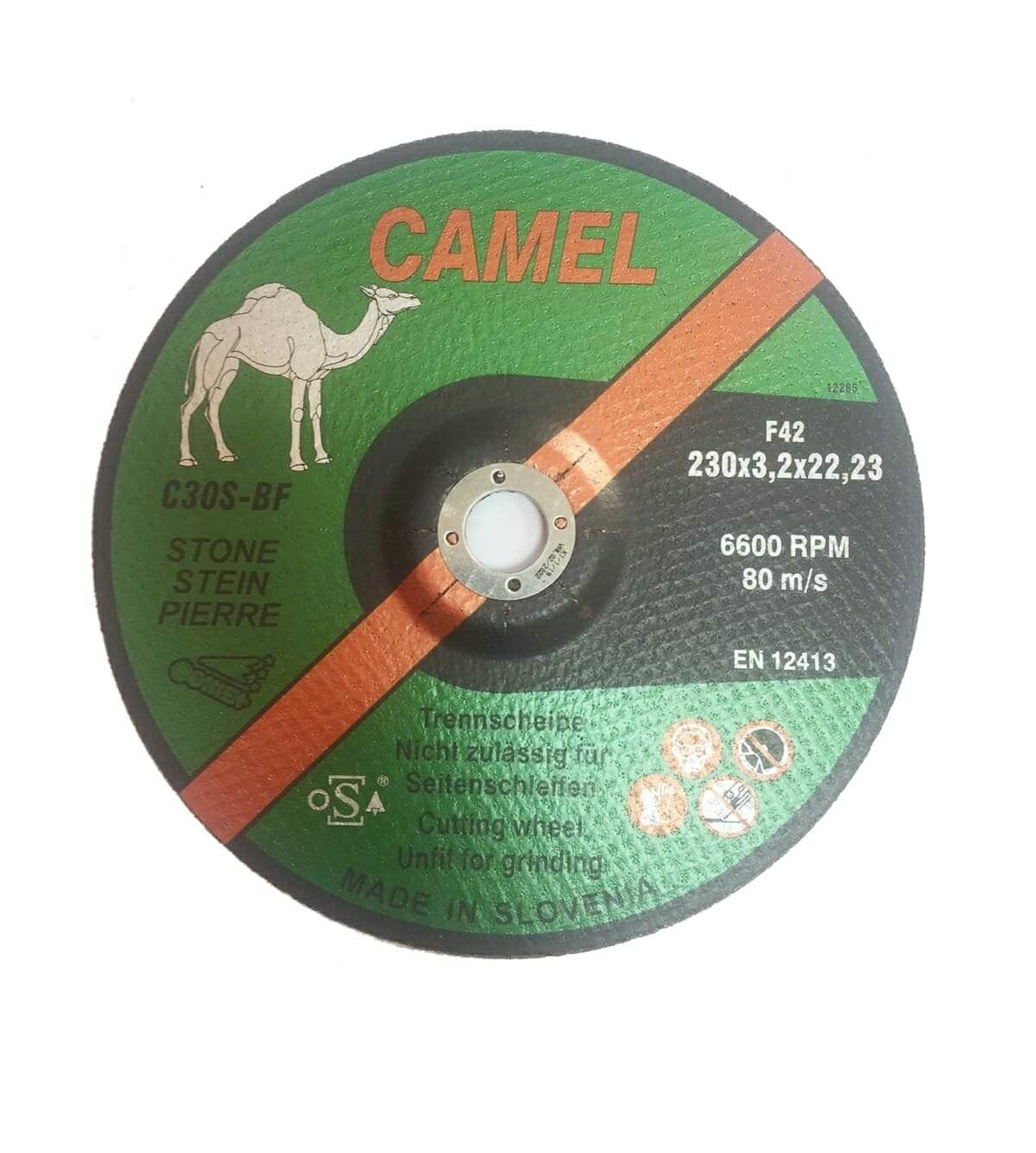 قرص قطع الحجر الجمل 230x3.2x22.23 (9 ") F42 6600RPM EN 12413-SLOVENIA
