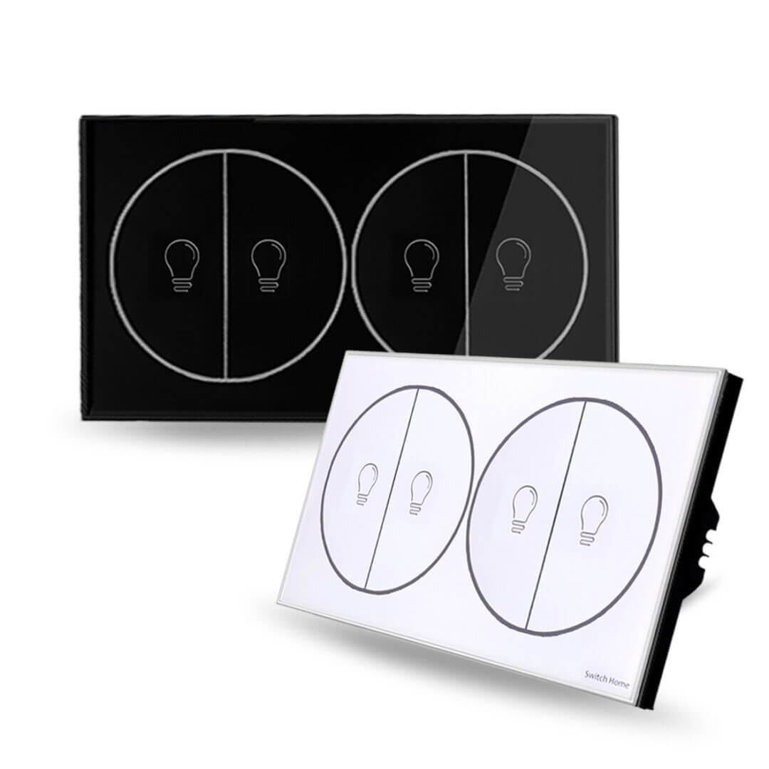 Black - Smart WiFi 4 Gangs Light Switch يدعم Google Home & Amazon Alexa