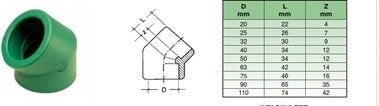 25 ملم لحام PPR BEND 45 °