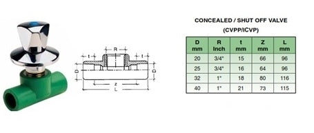 20 × 3/4 "جسم صمام مخفي PPR+الجزء العلوي CVPP