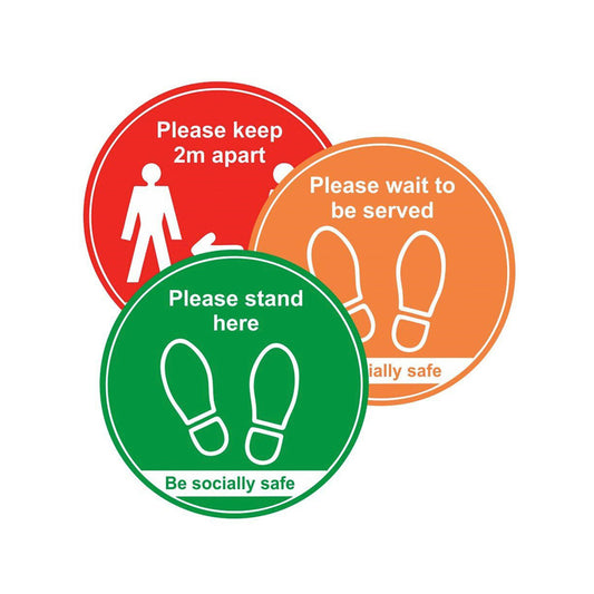 Social Distancing Colorful Floor Stickers in English, Round, Laminated, Diameter 40cm